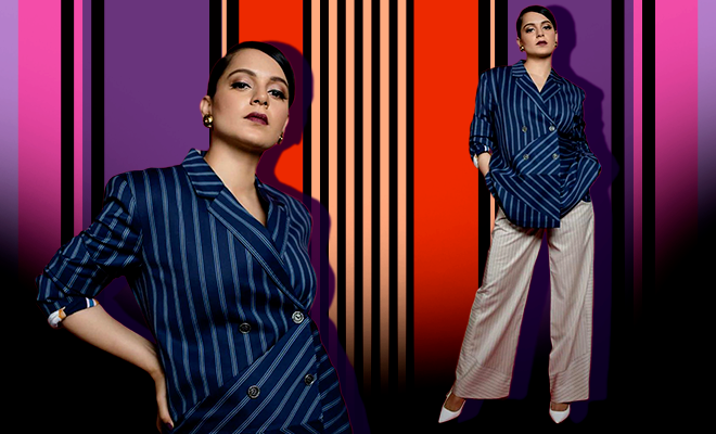 Kangana Ranaut Channels The 80s Working Girl Vibe In Her Pinstripe Suit And It Is A Good Look For Your Next Interview