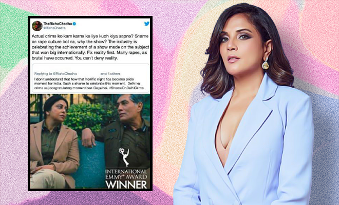 Richa Chadha Shuts Down Troll Who Thinks Emmy Winner Delhi Crime ‘Celebrates’ Rape Culture