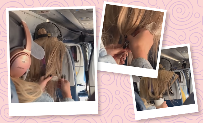 Fl-Plane-passenger-sticks-chewing-gum-into-woman's-hair-&-dunks-it-in-coffee-for-blocking-TV