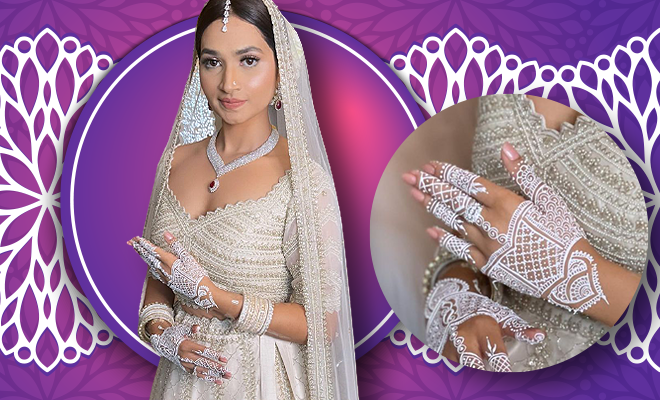 This Bride Ditched Traditional Mehendi And Opted For White Henna To Match Her Bridal Lehenga. We Love This