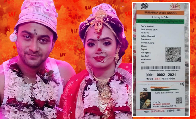 This Bengali Couple Printed Their Wedding Menus To Look Like Aadhaar Cards. Now That’s Innovative!