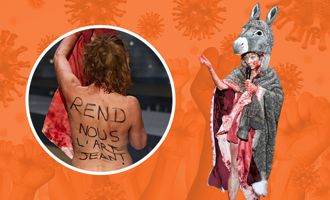 Actress In Donkey Outfit And Blood-Soaked Dress Strips On Stage At France’s Cesar Awards To Protest Against Lockdown