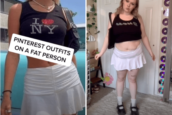 Woman recreates outfits to fight fatphobia