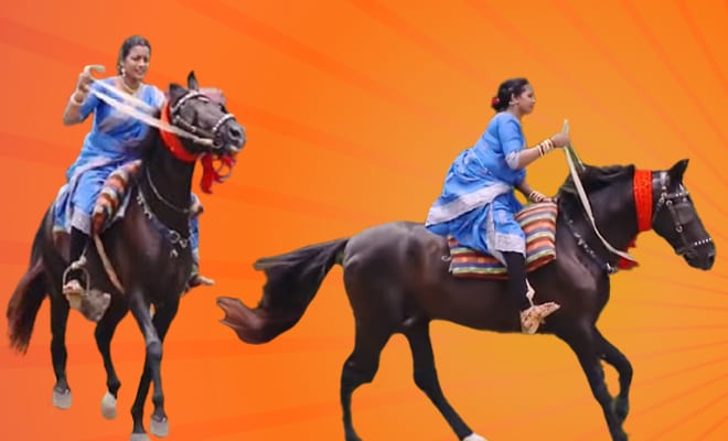 Video-of-a-Saree-clad-Woman-Riding-Horse