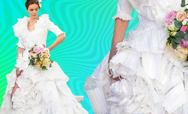 Someone Made A Wedding Dress Made Of 1500 Discarded Masks…And It’s Beautiful