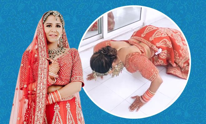 This Bride Did Push Ups Fully Decked In Her Bridal Outfit. We Love This