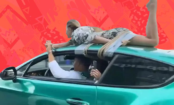 This Russian Influencer Drove A Car With His Girlfriend Gagged, Tied And Handcuffed To Its Roof. He Said It Was A “Trust Test”