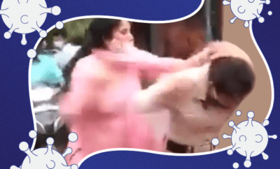 Woman mask Video-shows-woman-slapping,-pulling-hair-of-officials-issuing-COVID-challans-in-Delhi (1)