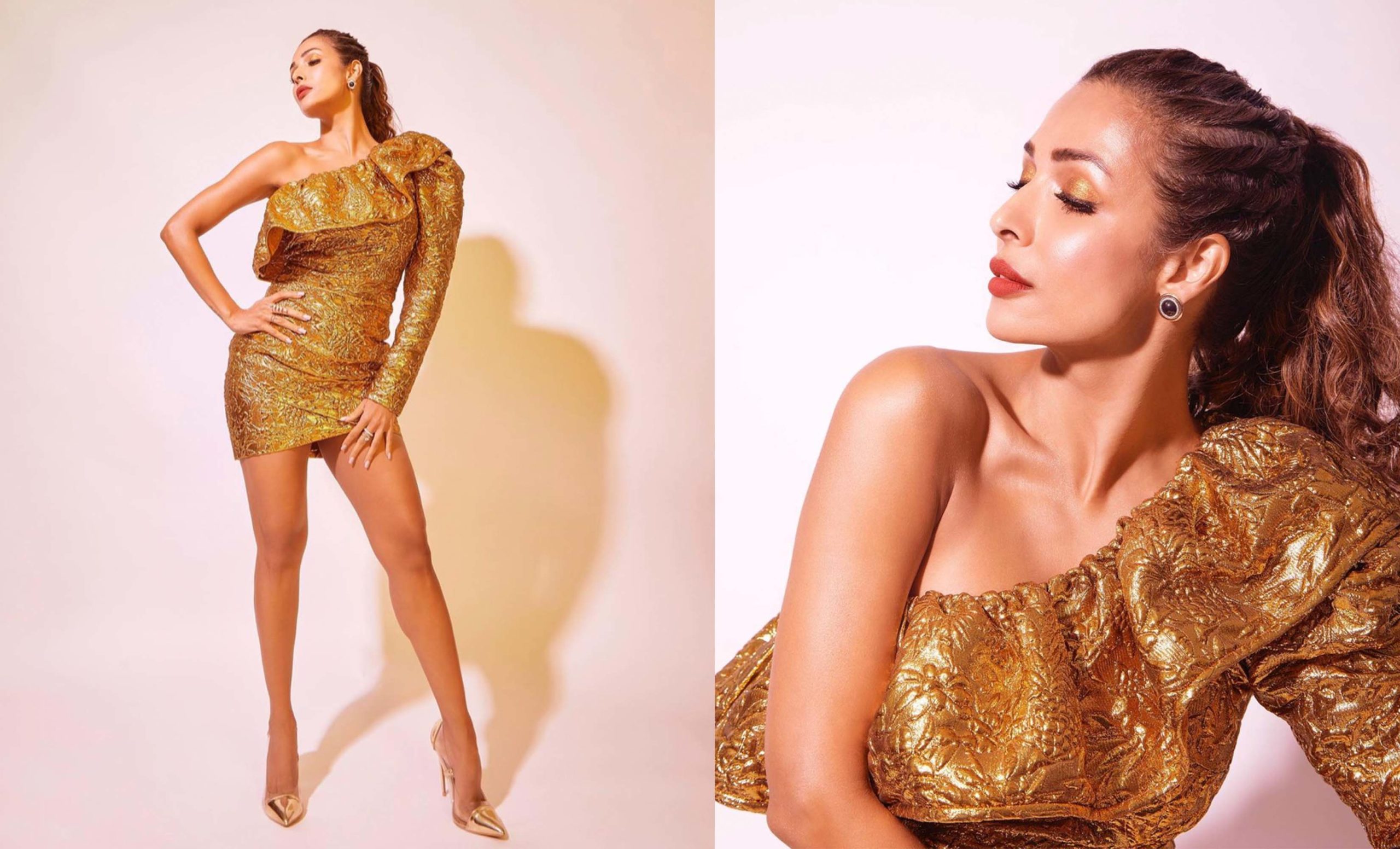 Malaika Arora Flaunts Her Love For Gold In This Mini Jacquard Dress!