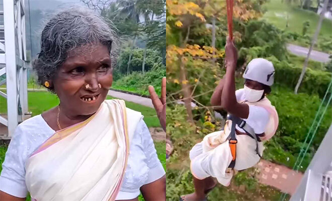 72-Yr-Old Kerala Woman Has Fun Ziplining In A Palakkad Park; Says ‘I Was Not Afraid At All’