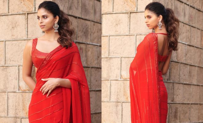 Suhana Khan Turns Up The Heat On The Internet In A Red Manish Malhotra Saree, Alexa Play “My Desi Girl”
