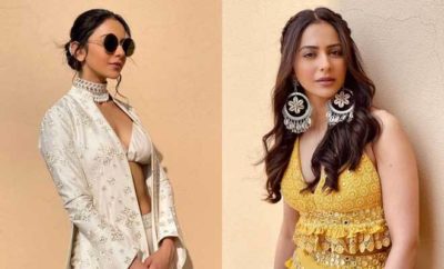 rakul-preet-singh-lehenga-white-yellow-luv-ranjan-wedding-jackky-bhagnani-fashion-instagram-sukriti-and-aakriti