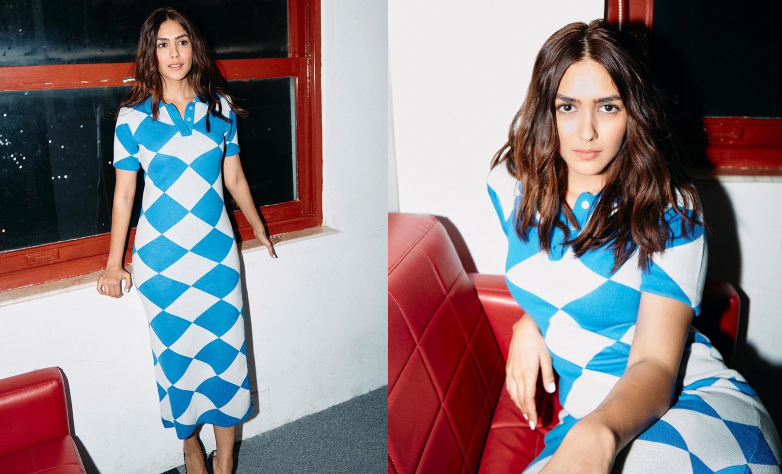 Mrunal Thakur’s Blue Lovebirds Dress For ‘Jersey’ Promotions Declares Geometric Print Is Here To Stay
