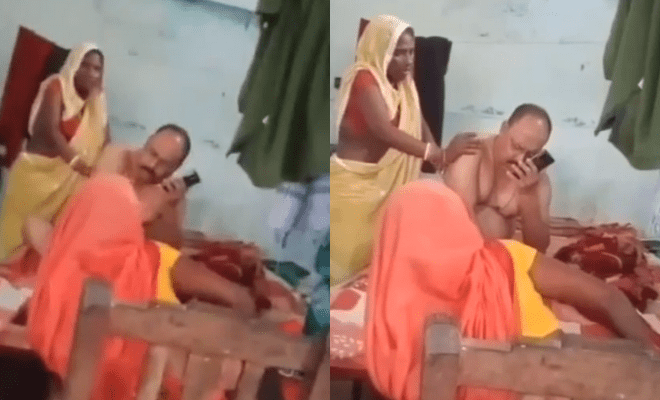 In A Viral Video, A Police Officer In Bihar Can Be Seen Forcing A Woman To Give Him A Massage Inside The Police Station!