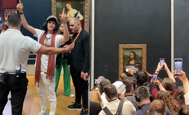 Man Disguised As An Old Woman Smeared Cake On The Mona Lisa At The Louvre. His Reason? The Environment!