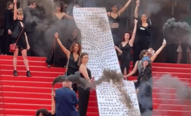 Cannes 2022: Women Activists Dressed In Black Walk The Red Carpet To Protest Against Domestic Violence