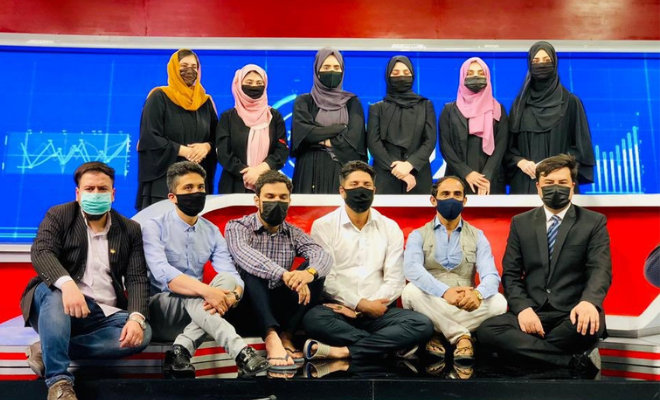 Afghan Male News Anchors Stand In Solidarity With Female Colleagues By Covering Face On Air