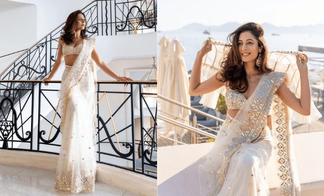 ‘Rocketry’ Co-Writer Sukhmani Sadana Looked Regal At Cannes In A White Saree With Silver-Gold Detailing
