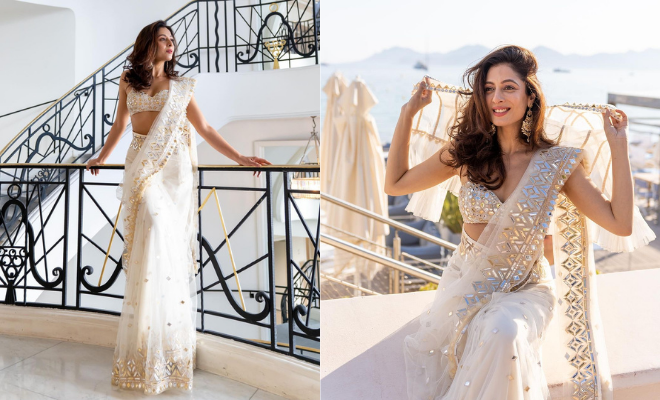 ‘Rocketry’ Co-Writer Sukhmani Sadana Looked Regal At Cannes In A White Saree With Silver-Gold Detailing