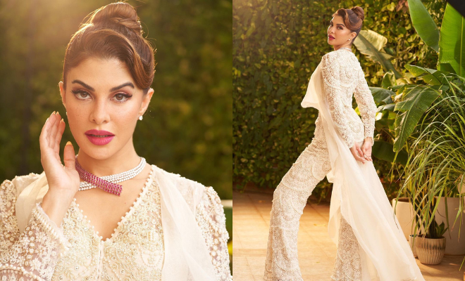 Jacqueline Fernandez Is As Pretty As A Pearl In White Outfit For The ‘Vikrant Rona’ Trailer Launch
