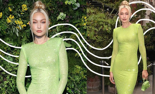 Gigi Hadid Is A Sweetheart In Green For British Vogue X Self-Portrait’s Summer Party