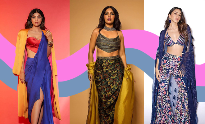 festive-fusion-wear-draped-skirt-bhumi-pednekar-kiara-advani-fashion