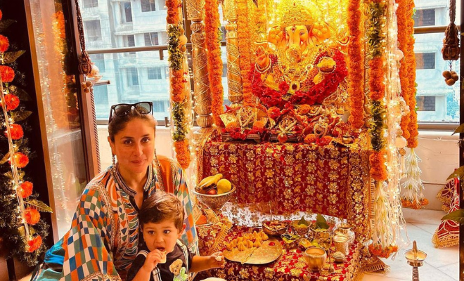 Our TL Is Blessed With These Pics Of Kareena Kapoor And Jeh Baba Taking Blessings From Bappa