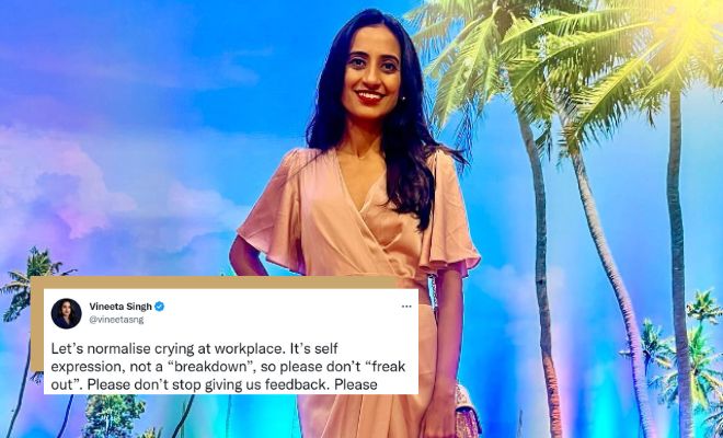 “Normalise Crying At Workplaces As It’s A Medium Of Self-Expression”, Says Vineeta Singh, And We Completely Agree With Her!