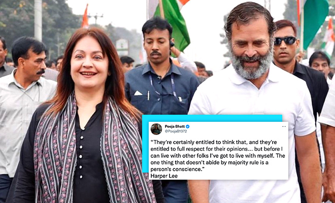 Pooja Bhatt Uses Harper Lee’s Quote To Give A Befitting Reply To BJP’s Claim Of Being Paid To Walk With Rahul Gandhi