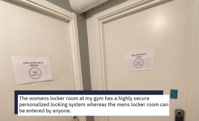 Viral Pic Shows High Security Lock On Women’s Restroom Door But None On Men’s Locker Room. Why Is Men’s Security Not Taken Seriously?