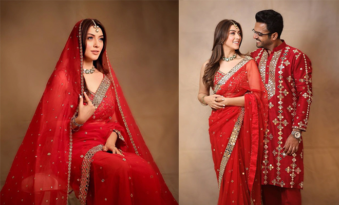 Hansika Motwani Strikes The Perfect Balance Between Minimalism, And Bridal Glam With A Red Saree For A Pre-Wedding Function Hansika Motwani Strikes The Perfect Balance Between Minimalism, And Bridal Glam With A Red Saree For A Pre-Wedding Function