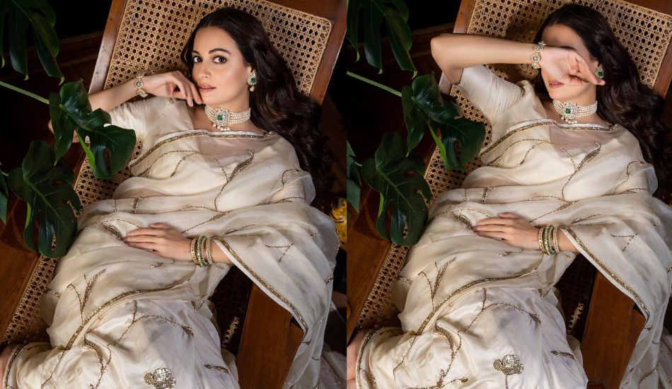 Dia-Mirza-Looks-Stunning-In-Cream-Gold-Embroidered-Saree-Raw-Mango