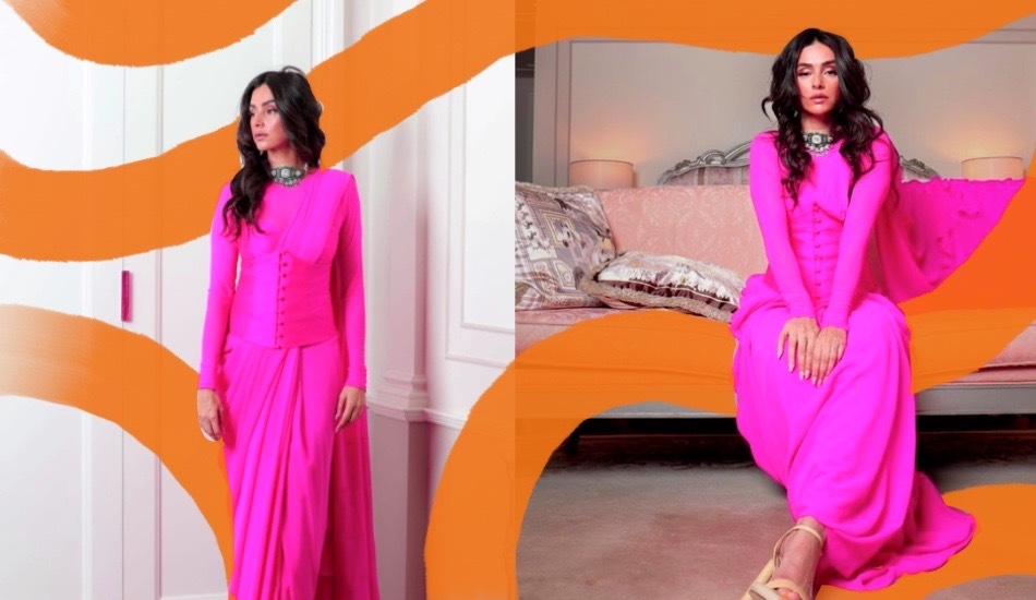 Shibani Dandekar Adds A Corset To Her Quirky Pink House Of Masaba Saree