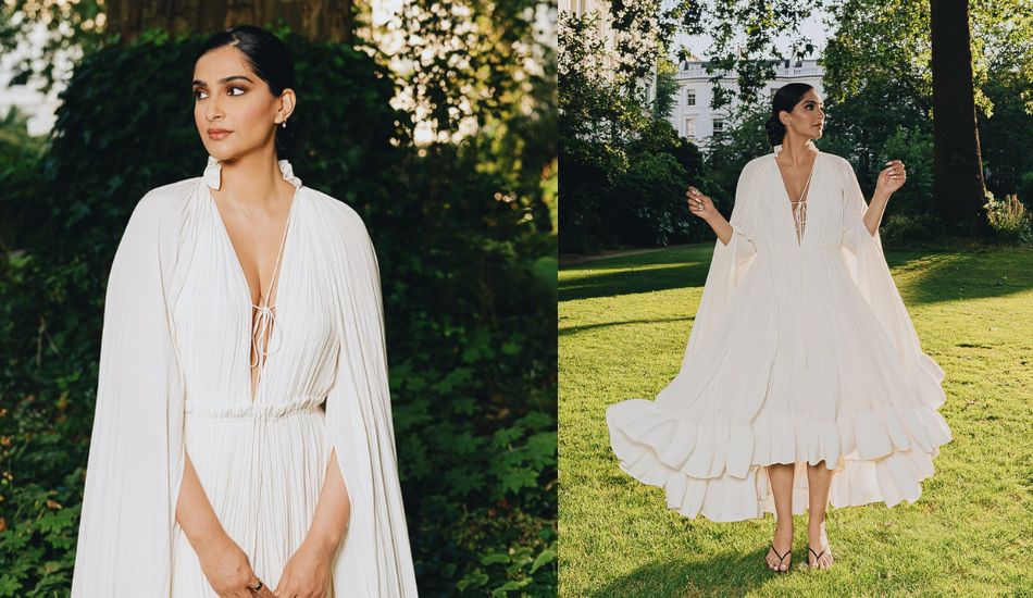 Sonam Kapoor Exudes Swan Vibes In This White Midi Ruffle Dress By Lanvin