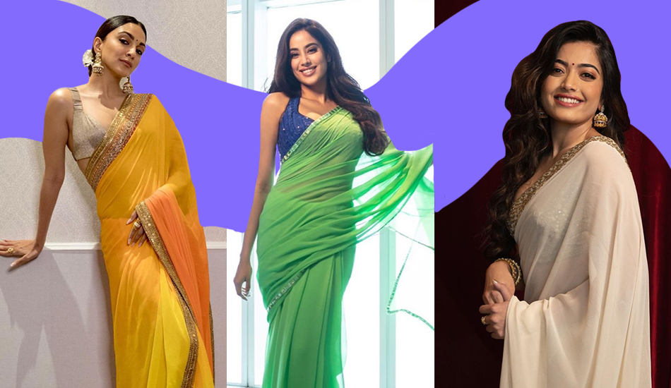 rashmika-mandanna-janhvi-kapoor-chiffon-saree-styling-like-bollywood-actresses-pictures