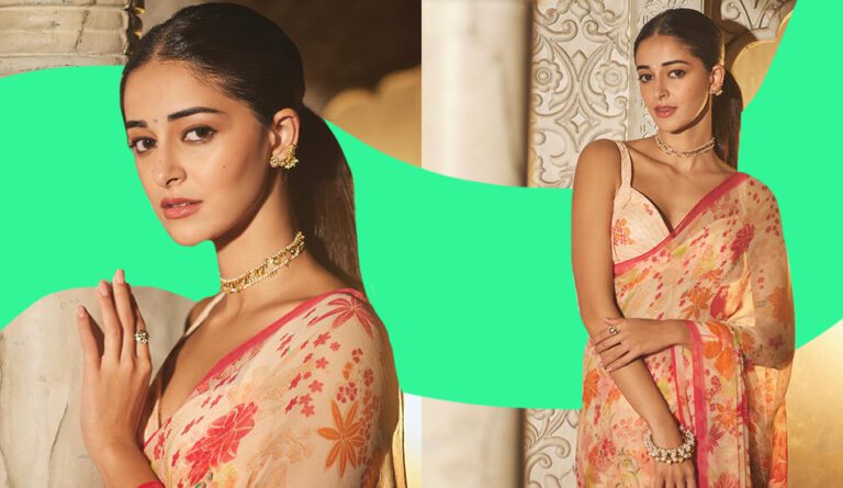 ananya-panday-dream-girl-2-promotions-anita-dongre-printed-saree-pictures