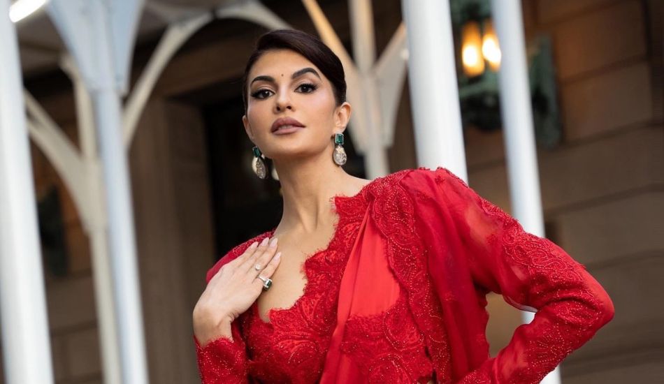 Jacqueliene Fernandez Slays In A Red Lace Saree At The 41st India Day Parade In New York