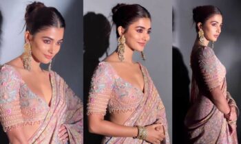 Pooja-Hegde-Dewy-Glam-Makeup-Look-Pink-Smokey-Eyeliner-Ambani-Ganesh-Chaturthi-Celebration