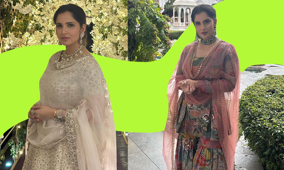 Sania-mirza-parineeti-chopra-wedding-lehenga-bridesmaid-fashion-ivory-lehenga-printed-sharara