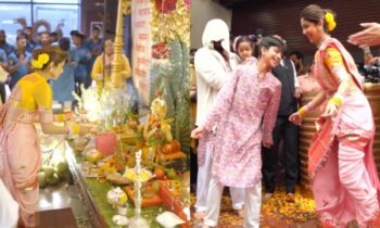 shilpa-shetty-ganpati-visarjan-nauvari-Nauvari-Saree-dances-with-husband-raj-kundra-children-family-sukhee
