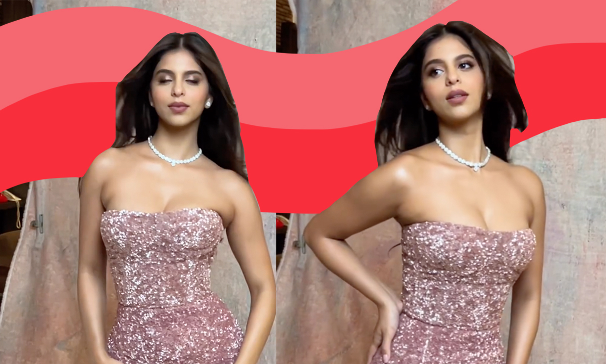 suhana-khan-pink-glitter-gown-shah-rukh-khan-birthday-bash-pictures