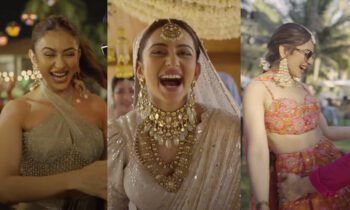 rakul-preet-singh-pastel-pink-off-white-lehenga-gajra-braids-cool-bride-jackky-bhagnani-wedding-video