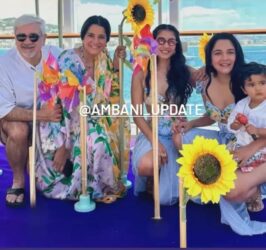 radhika-merchant-wears-blue-floral-strappy-dress-for-veda-ambani-birthday-shloka-akash-ambani
