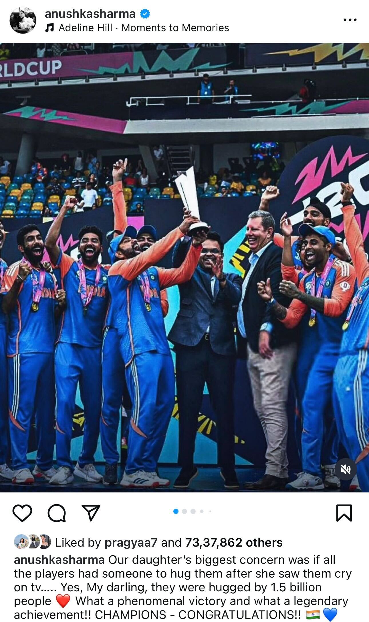 Virat Kohli Shares Heartfelt Message for Anushka Sharma Post-World Cup Win