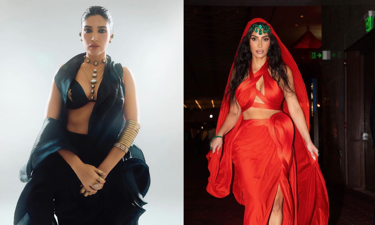 Kim Kardashian’s Spicy Red Vs Bhumi Pednekar’s Sultry Black, Who Slayed The Gaurav Gupta Fusion Saree?