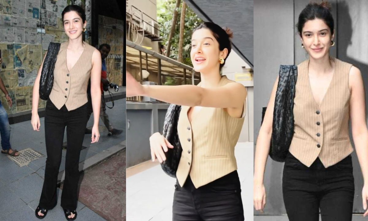 shanaya-kapoor-vest-look-pinstriped-bottega-veneta-bag-2-lakh-rupee-casual-chic