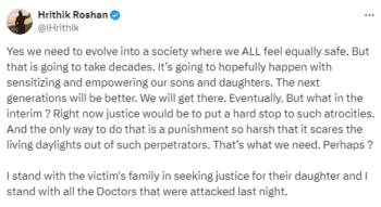 kolkata-doctor-rape-murder-case-rg-kar-medical-college-hospital-hrithik-roshan-seeks-justice-victims-family-stands-with-doctors