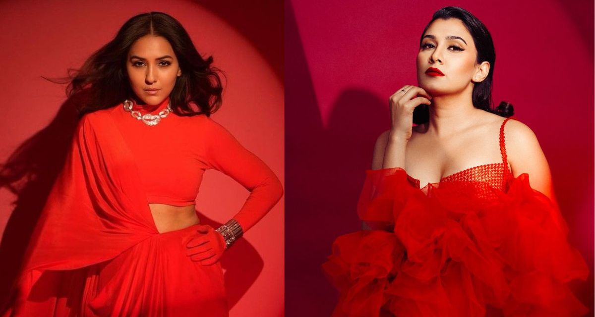 neeti-mohan-aastha-gill-singers-slayed-red-outfits-power-suit