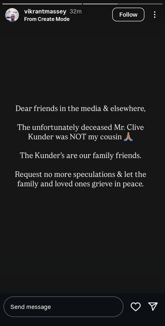 vikrant-massey-clarifies-about-cousin-clive-kunder-passing-away-in-ahmedabad-plane-crash-air-india